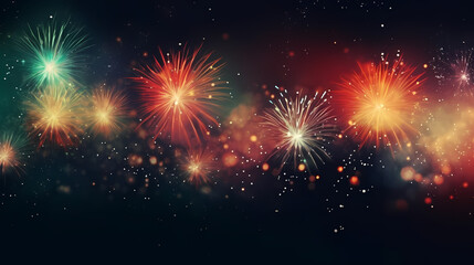 Fototapeta premium Happy New Year, burning fireworks with bokeh light background