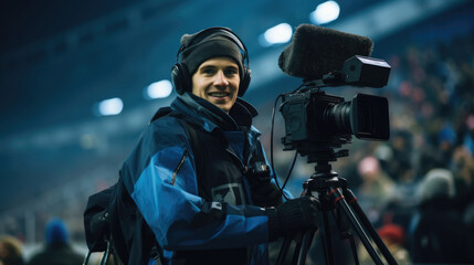 Cameraman at sports competitions, capturing the most exciting moments of game