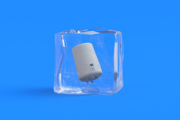 Boiler or water heater in ice cube. 3d illustration
