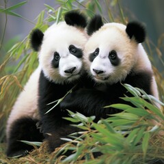 Obraz premium Nice color panda bears image Generative AI