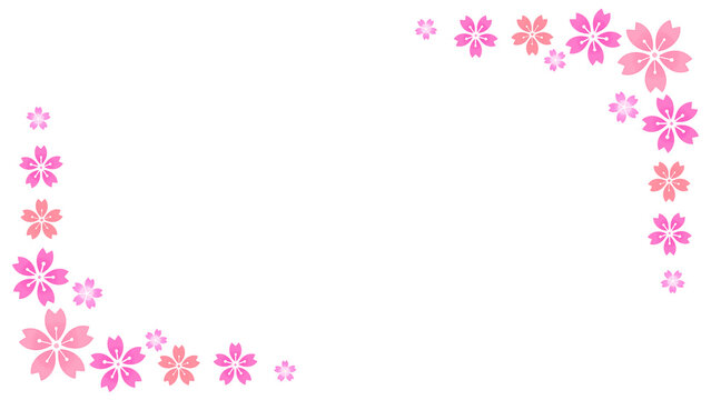 桜のフレーム　素材　和風　見出し　飾り枠　コーナー　シンプル　イメージ　入学　卒業　ひなまつり　ひな祭り　年賀　正月　白バック　透過　16:9