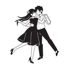 Romantic couple dancing silhouette vector illustration