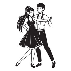 Romantic couple dancing silhouette vector illustration