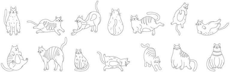 Set of hand drawn cats. Doodle illustration isolated on white background collection.
