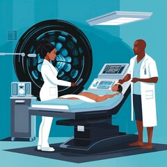 Black doctor and black nurse to examine patient, rest, scan, hospital human brain, disease, health check, physical examination, medical issues, environmental factors, tumors in the brain neurosis, 