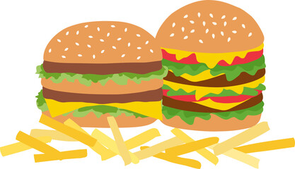hamburger and french fries on png background