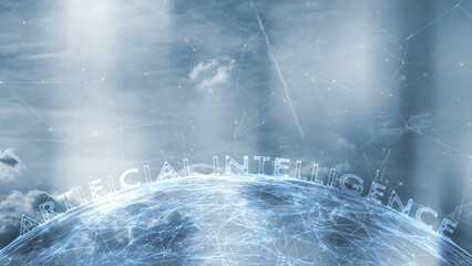Artistic artificial intelligence cyberspace illustration background.