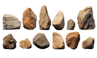 collection of various stones isolated on transparent background. each one is shot separately.