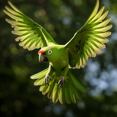 Nice green parrot bird flying image Generative AI