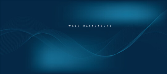 Blue background with flowing wave lines. Futuristic technology concept. Vector illustration
