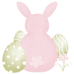 The pink rabbit turned its back with Easter egg