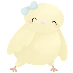 Baby chick with green ribbon walk