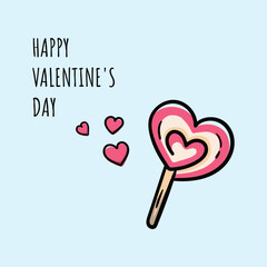 Cute valentines card with heart shaped lollipop and text Happy Valentine's Day