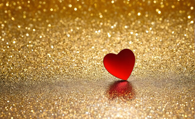 Fototapeta premium A small red heart on a sparkling gold background. Generative AI
