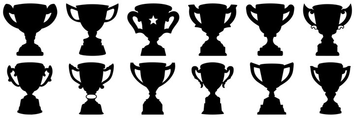 Trophy award silhouettes set, large pack of vector silhouette design, isolated white background