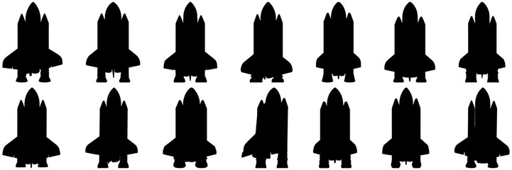Rocket space silhouettes set, large pack of vector silhouette design, isolated white background © FutureFFX