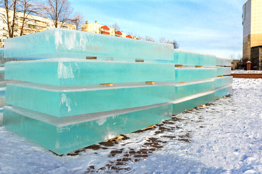 Blocks of transparent ice were prepared for the production of ice sculptures