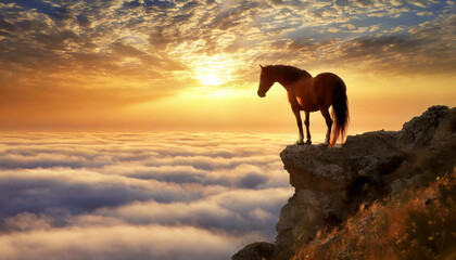 朝日の雲海を見る馬,Generative AI AI画像