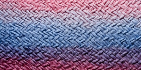 Close-up photo of a tapestry in blue and pink.