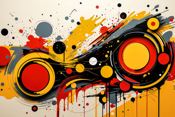 Water splashes yellow black red white abstract painting
