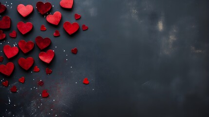 Red hearts on a dark background, Valentine's Day background with hearts.