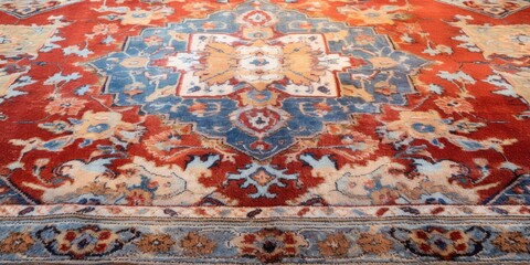 Boho style carpet and rug with ethnic floral damask design and antique traditional pattern.