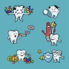 set of healthy and damaged teeth, oral hygiene