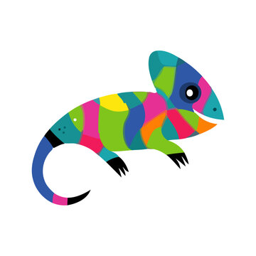 A colorful chameleon with a rainbow pattern