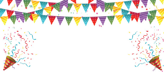 Happy birthday vector transparent background. colorful happy birthday border frame with confetti	