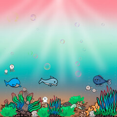 Fototapeta na wymiar Under the ocean, fish, seaweed, underwater view