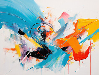 An explosive masterpiece of abstract art, featuring bold and chaotic brushstrokes in varying colors.