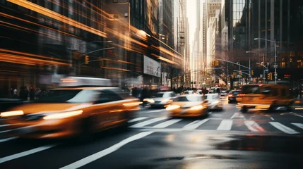 Crédence de cuisine en verre imprimé TAXI de new york Crazy taxi: motion blur in the city, generative ai