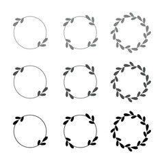 Set of doodle floral and leaf circle frames. illustration vector
