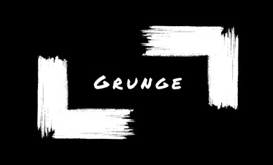 White grunge corners frame. Rectangle shape. Ink empty black box. Rectangle border. Rubber stamp imprint. Vector illustration.