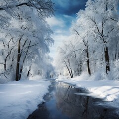 Nice winter day snowfall image Generative AI