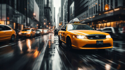 Fototapeta na wymiar Urban Commute Symphony: Taxis Navigating Downtown, Generative AI