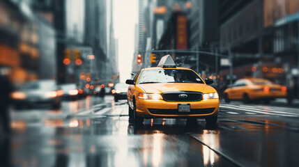 Yellow Cab Ballet: Taxis in the Flow of City Energy, Generative AI - obrazy, fototapety, plakaty