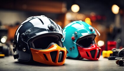 Helmet safety decoration with soft focus light and bokeh background