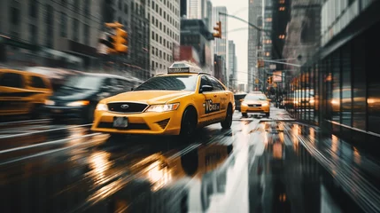 Crédence de cuisine en verre imprimé TAXI de new york Urban Pulse: Taxis in the Heart of Downtown Buzz, Generative AI