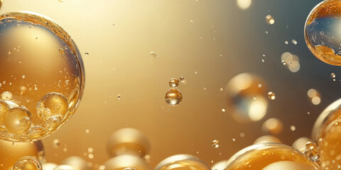Golden yellow bubble oil or serum isolated on yellow background.	
 - obrazy, fototapety, plakaty