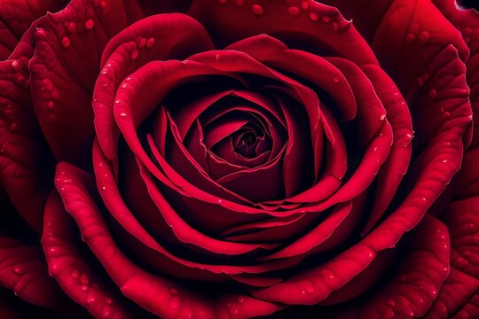 A mesmerizing macro photograph capturing the elegance of a red rose flower with a beautifully blurred natural setting in the background. The impeccable lighting reveals intricate details, resulting