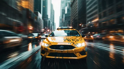 Crédence de cuisine en verre imprimé TAXI de new york Cityscape Chronicles: Taxis Roaming the Downtown Streets, Generative AI