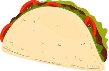 Taco vector illustration in flat style. Taco mexican food.