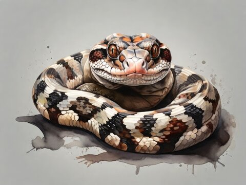 Boa constrictor painted in watercolor. Nature conservation concept