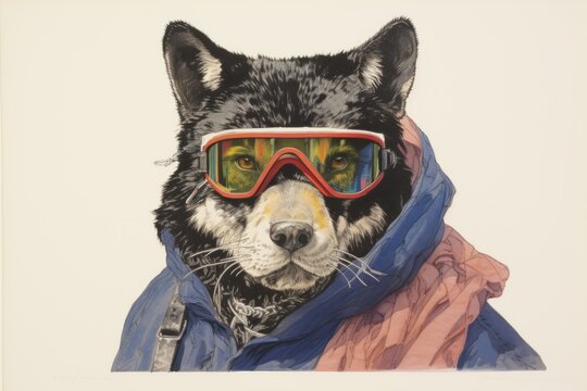 Painting of a Dog Wearing Sunglasses and a Jacket