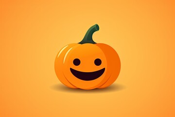 Smiling Pumpkin on Orange Background, Festive and Playful Halloween Decoration