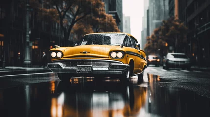 Crédence de cuisine en verre imprimé TAXI de new york Taxi Rush Hour: Yellow Cabs in the Urban Flow, Generative AI