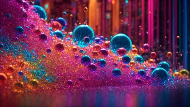 Let your imagination run wild with 3D liquid bubbles that come to life in a rainbow of neon hues. generative AI