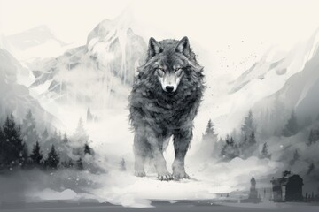 Wolf Standing on Snow Covered Field