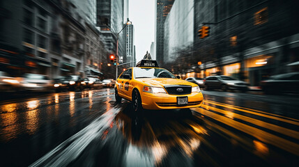 Fototapeta na wymiar Yellow Cab Jive: Taxis in the Rhythm of City Life, Generative AI